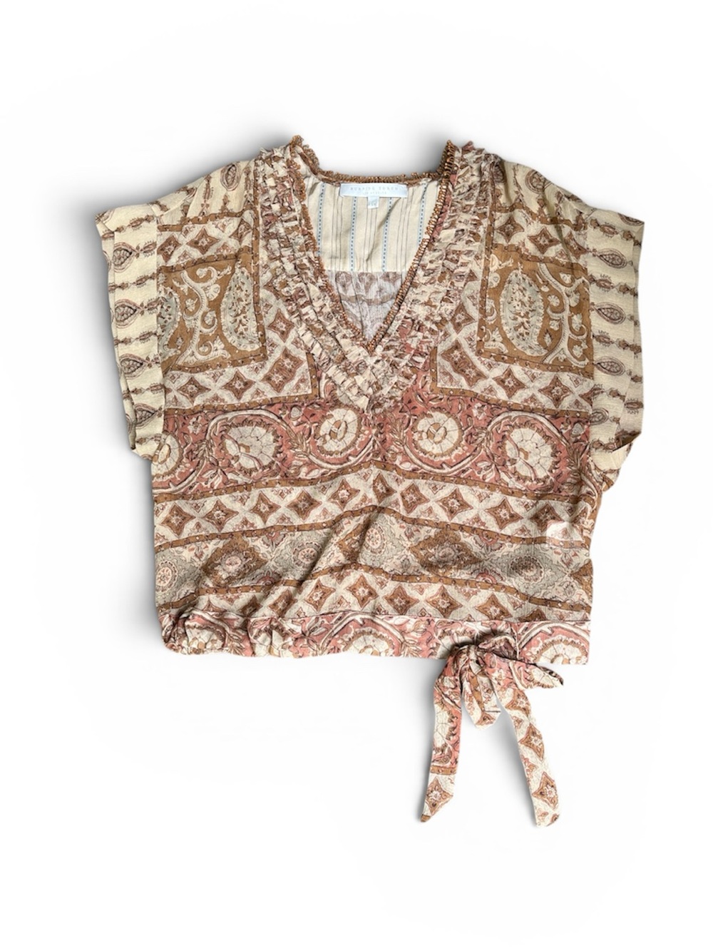 Anthropologie Burning Torch Silk Bohemian V-Neck Ruffle Blouse Size XS